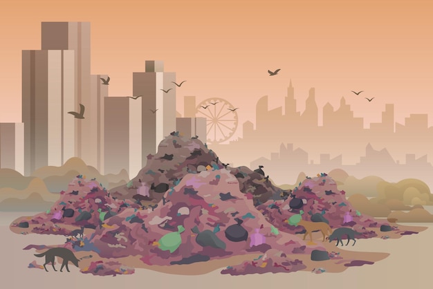 City landfill, polluted area environment pollution concept illustration