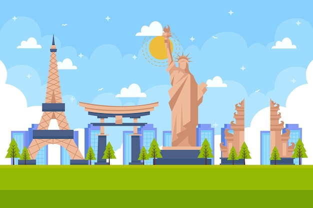 Vector city landmarks background for video conferencing