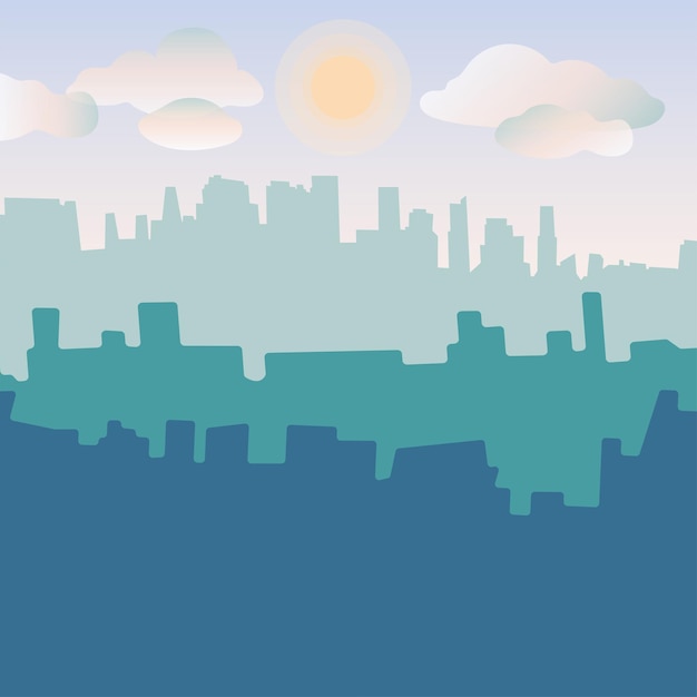 City landscape at dawn Color vector illustration