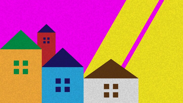 Vector city landscape house flat bauhaus geometric design fun vacation magazine and wall decoration
