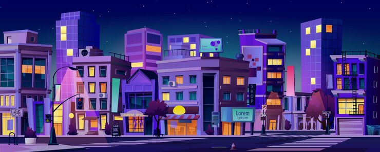 Vector city landscape at night skyscrapers cityscape