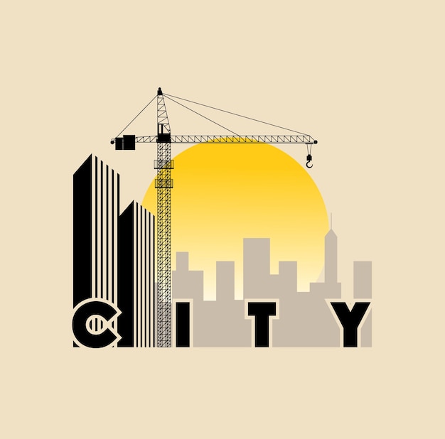 City landscape with crane design illustration