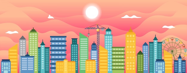 Vector city life concept cityscape landmark horizontal illustration