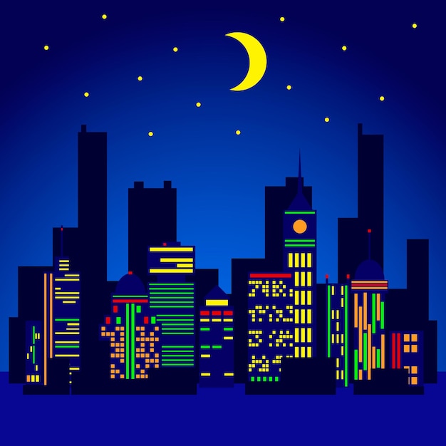 City lights vector illustration in flat stile