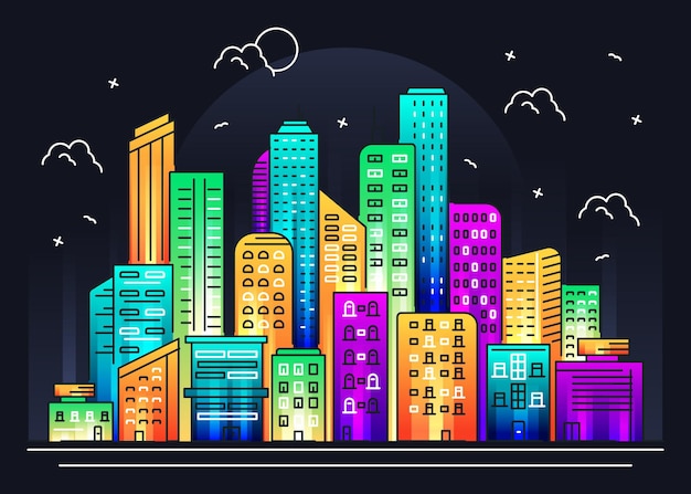 Vector city line illustration in colorful background