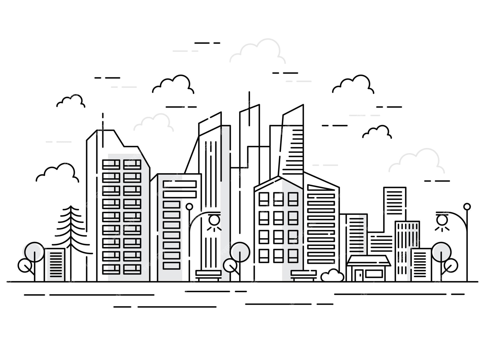 Premium Vector | City line with building in outline style