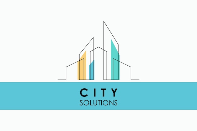 市のロゴ。建物のシルエット、ソリューションのコンセプト。