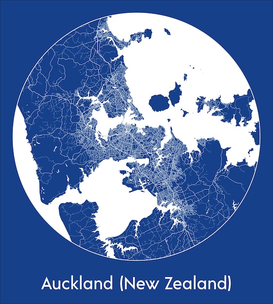 City map auckland new zealand new zealand oceania blue print round circle vector illustration