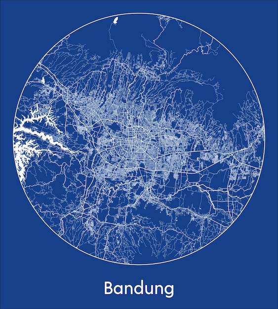 Mappa della città di bandung indonesia asia stampa blu rotondo cerchio illustrazione vettoriale