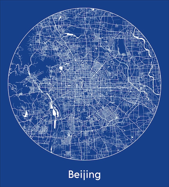 都市地図北京中国アジア ブルー プリント ラウンド サークル ベクトル図