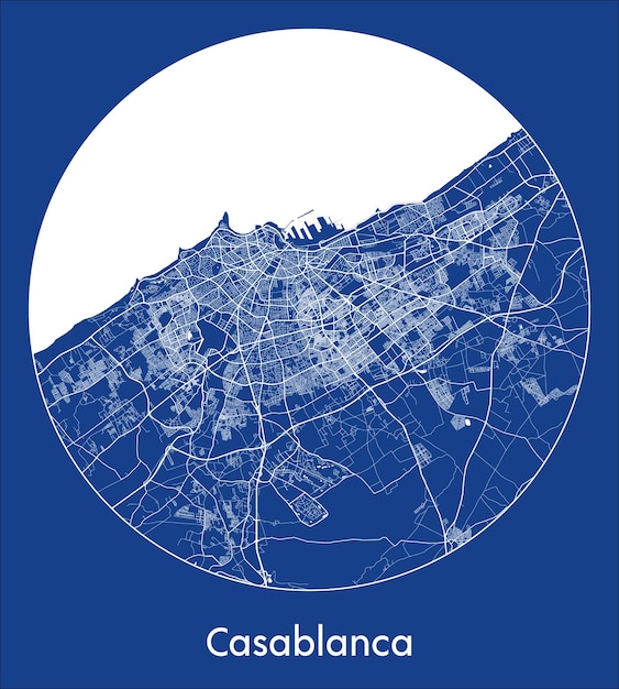 City Map Casablanca Morocco Africa blue print round Circle vector illustration