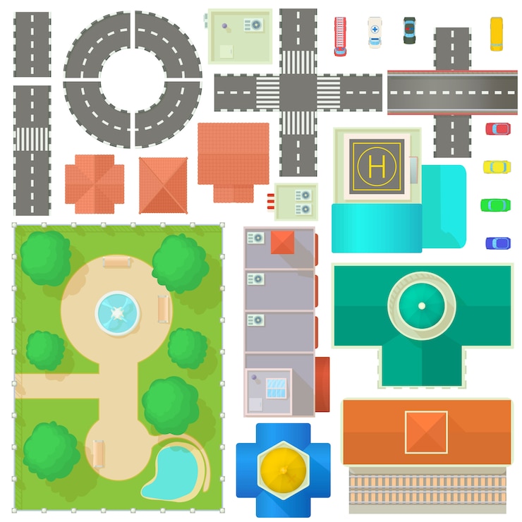 Vector city map constructor set in cartoon style