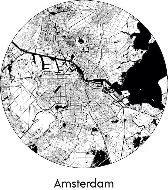 Векторная иллюстрация карты города Европы, Нидерландов, Амстердама