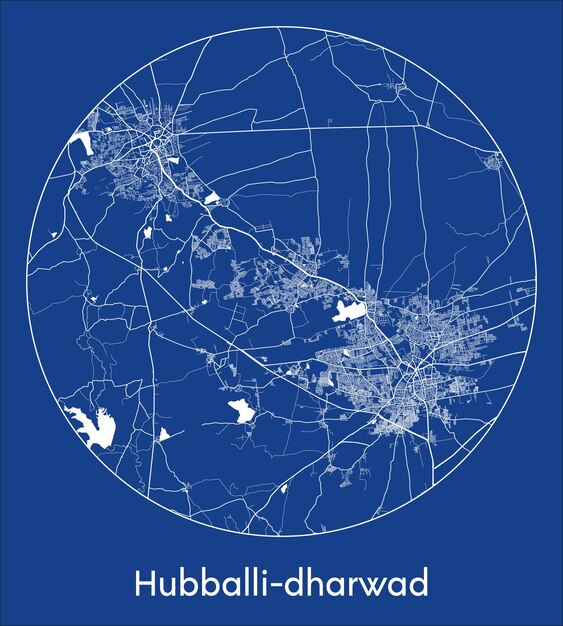 City Map Hubballidharwad India Asia blue print round Circle vector illustration