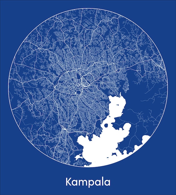 City map kampala uganda africa blue print round circle vector illustration