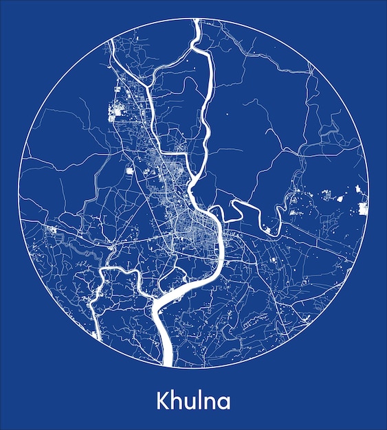 Vector city map khulna bangladesh asia blue print round circle vector illustration