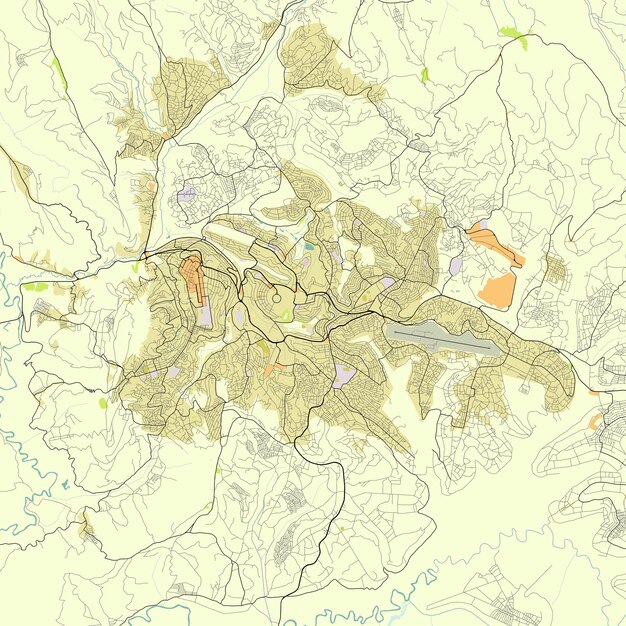 Vettore mappa della città di kigali, in rwanda