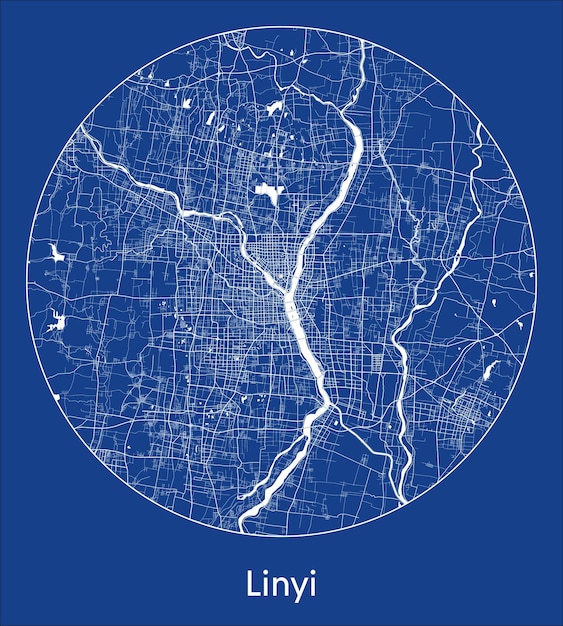 Mappa della città linyi cina asia stampa blu cerchio rotondo illustrazione vettoriale