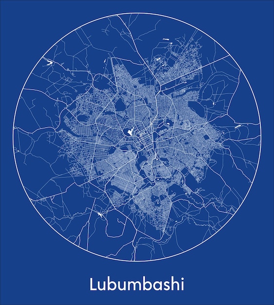 Mappa della città lubumbashi repubblica democratica del congo africa stampa blu cerchio rotondo illustrazione vettoriale