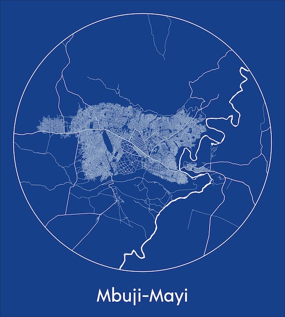 Vettore mappa della città mbujimayi repubblica democratica del congo africa stampa blu cerchio rotondo illustrazione vettoriale