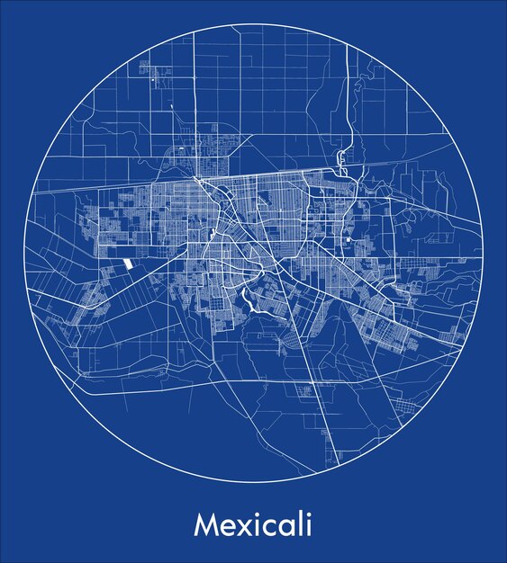 City Map Mexicali Mexico North America blue print round Circle vector illustration