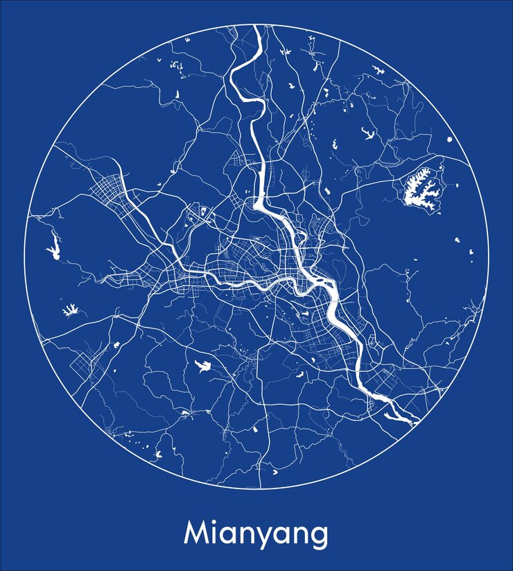 Vector city map mianyang china asia blue print round circle vector illustration