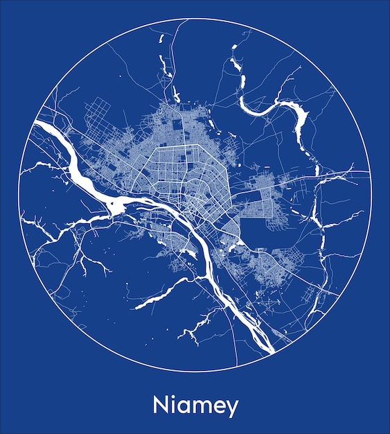 Vettore mappa della città niamey niger africa stampa blu cerchio rotondo illustrazione vettoriale