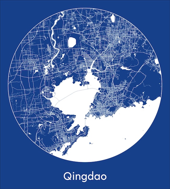 City map qingdao china asia blue print round circle vector illustration