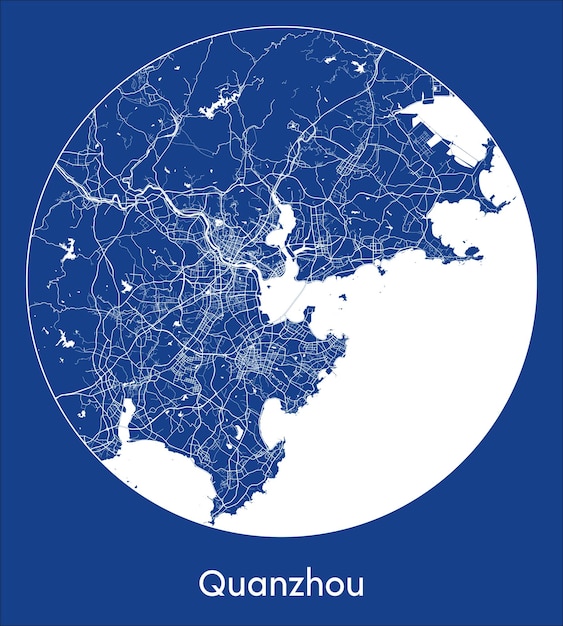 Mappa della città quanzhou cina asia stampa blu rotondo cerchio illustrazione vettoriale