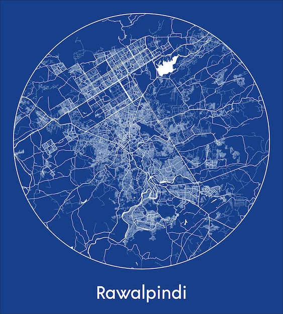 Mappa della città rawalpindi pakistan asia stampa blu cerchio rotondo illustrazione vettoriale
