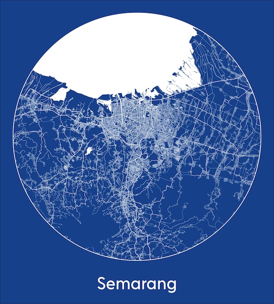 Mappa della città semarang indonesia asia stampa blu rotondo illustrazione vettoriale del cerchio