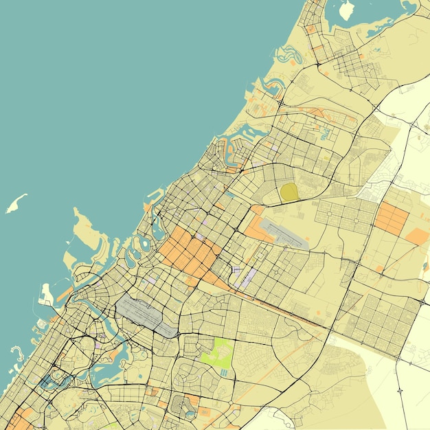 Vettore mappa della città di sharjah, emirati arabi uniti