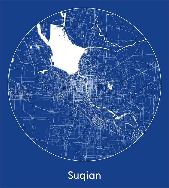 Mappa della città suqian cina asia stampa blu cerchio rotondo illustrazione vettoriale