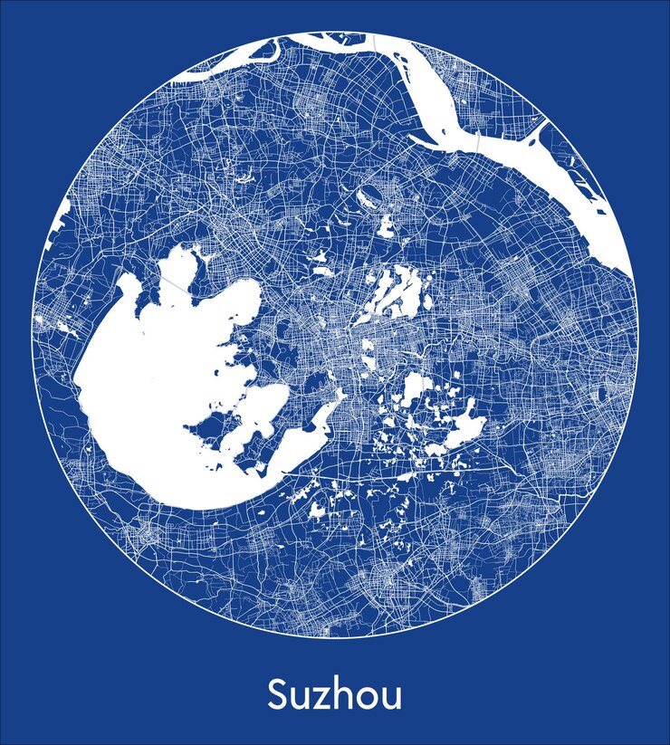 Vector city map suzhou china asia blue print round circle vector illustration