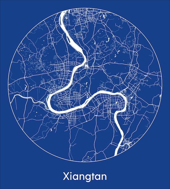 Vector city map xiangtan china asia blue print round circle vector illustration