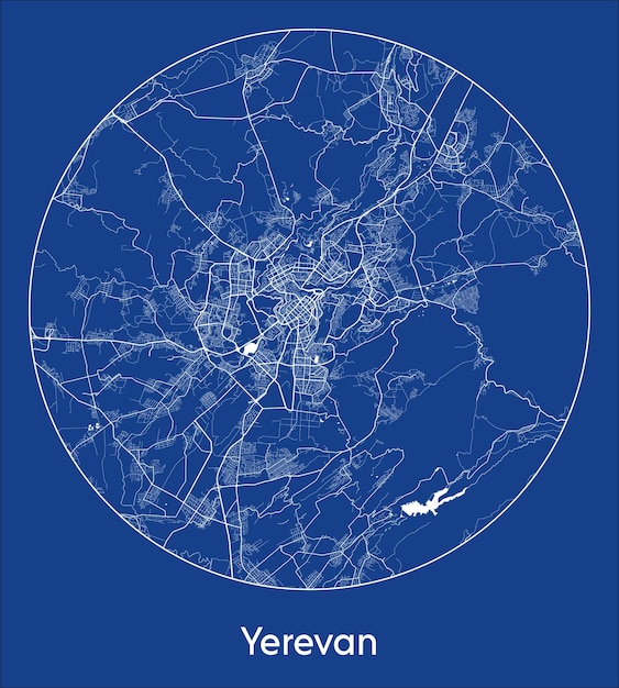 Vettore mappa della città yerevan armenia asia stampa blu rotondo illustrazione vettoriale del cerchio