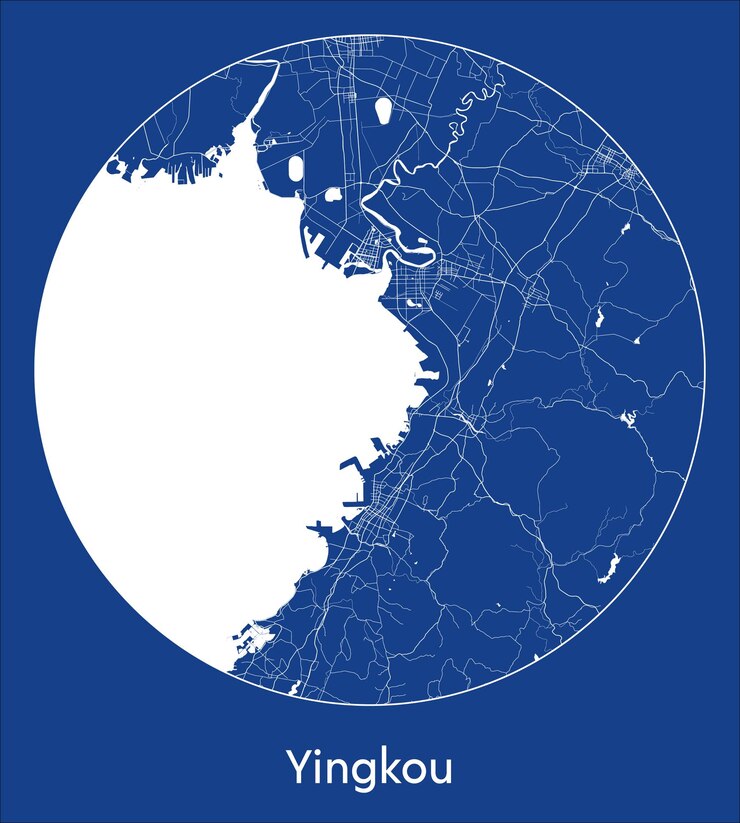 Vector city map yingkou china asia blue print round circle vector illustration