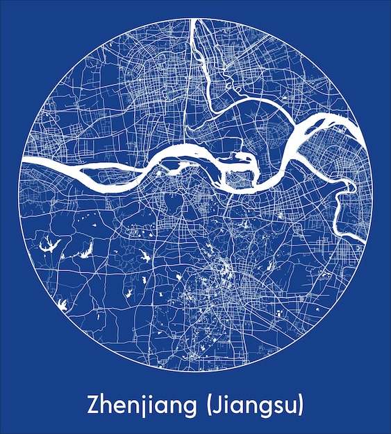 Vector city map zhenjiang jiangsu china asia blue print round circle vector illustration