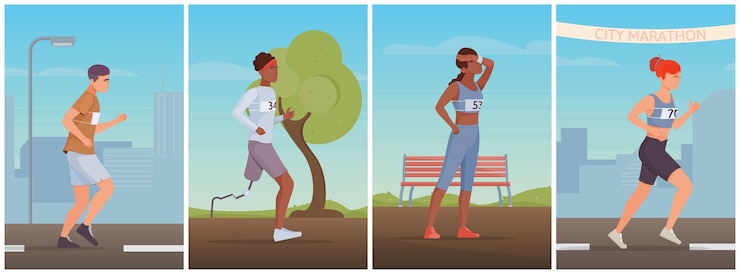 Vector city marathon hand drawn cards set