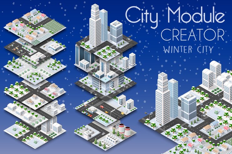 Vector city module creator isometric concept of urban