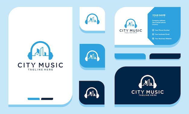 City music logo template design and business card