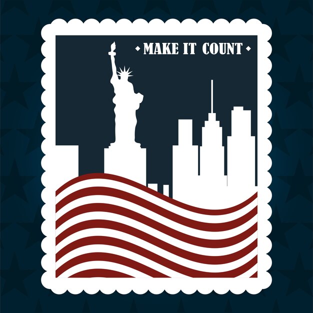 Vector city ny flag national post stamp, politics voting and elections usa, make it count illustration