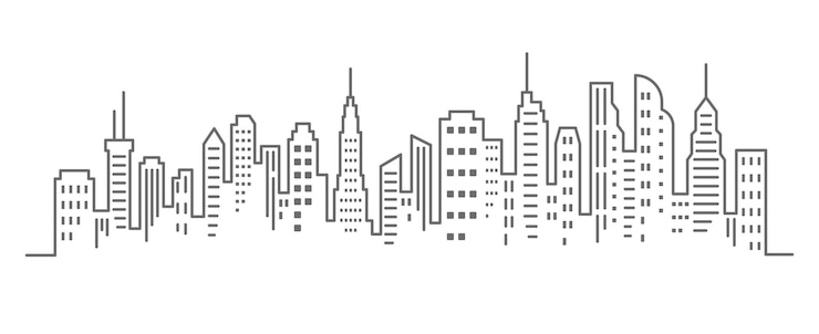 Vector city outline panoramic landscape. continuous one line buildings drawing. skyscrapers silhouette.