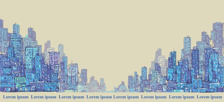 Vector 都市パノラマ手描き都市景観描画イラスト