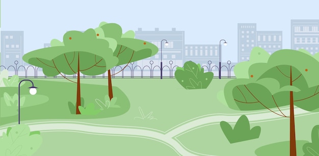 Вектор Городской парк для прогулок и тренировок на открытом воздухе городская зеленая зона отдыха для семей пожилых людей взрослых и детей граждане отдыхают в пустом саду в городе