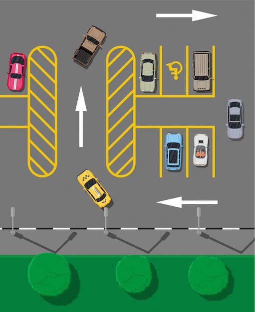 City parking lot with different cars