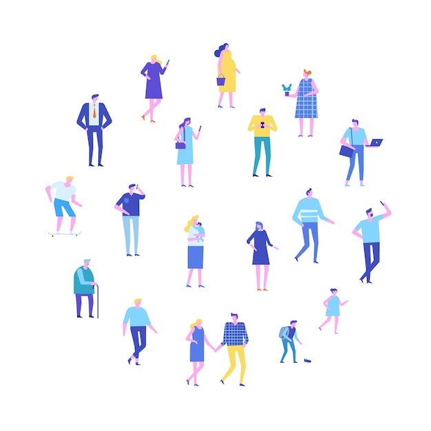 City people crowd vector set flat design