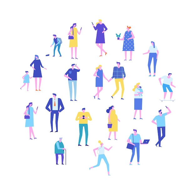 Vector city people crowd vector set flat design