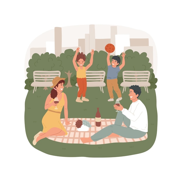 Vector city picnic isolated cartoon vector illustration