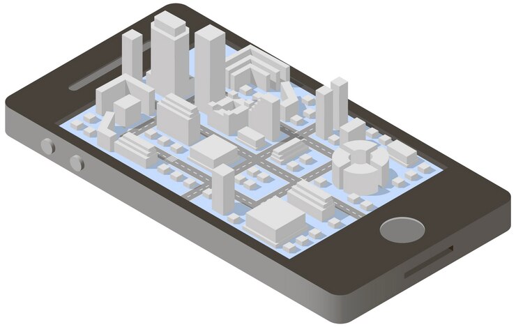 Vector city plan isometric on smartphone